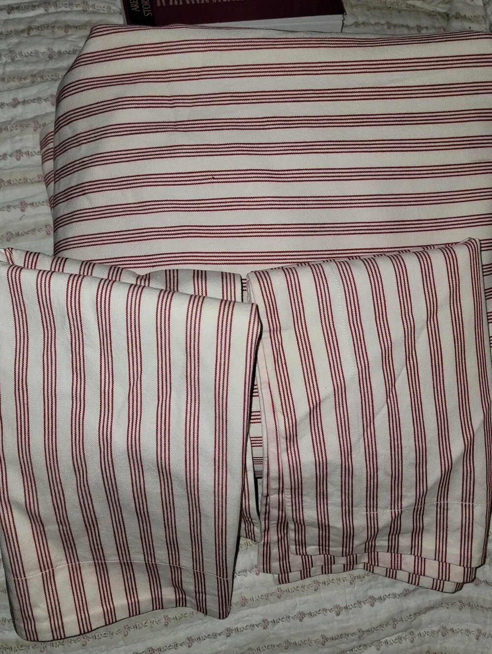 Pottery Barn Duvet King, 2 Standard Shams Red and White Striped Cotton